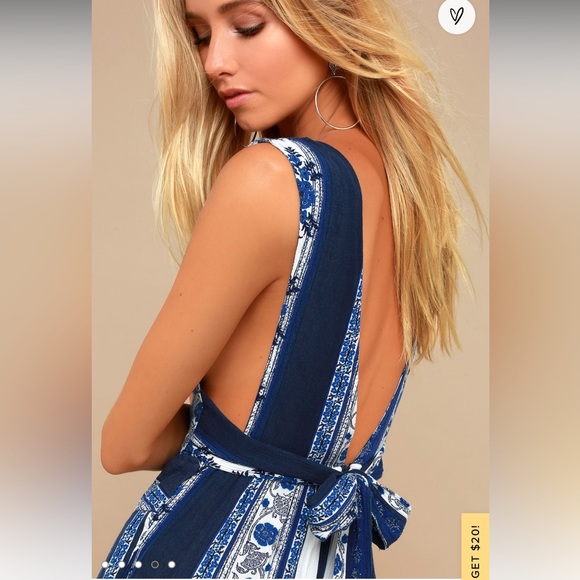 Free People All Shook Up Blue Print Sleeveless Jumpsuit - Picture 3 of 7